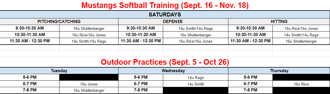 Softball Training Schedule